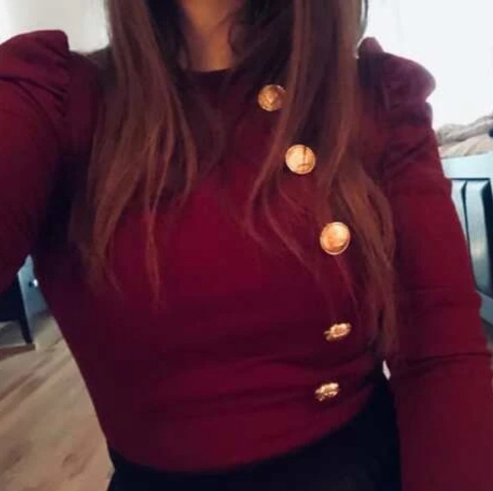 Button Front Gigot Sleeve Tee